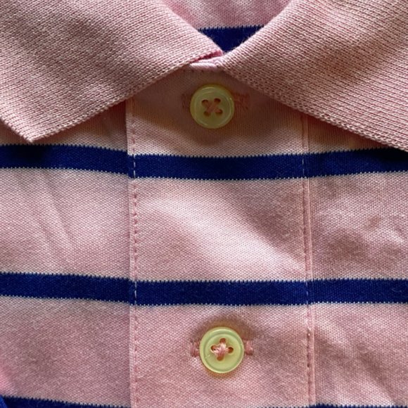 Polo New Men's Blue Dolphin/White Stripe & Pink/Blue Stripe Pima Interlock Shirt - Picture 6 of 15
